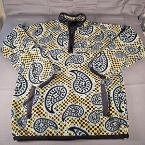 Obey Mens Paisley Polka Dot Fleece Quarter Zip Pullover Yellow Black blue Medium